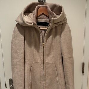 Zara Light Tan Hooded Wool Blend Jacket